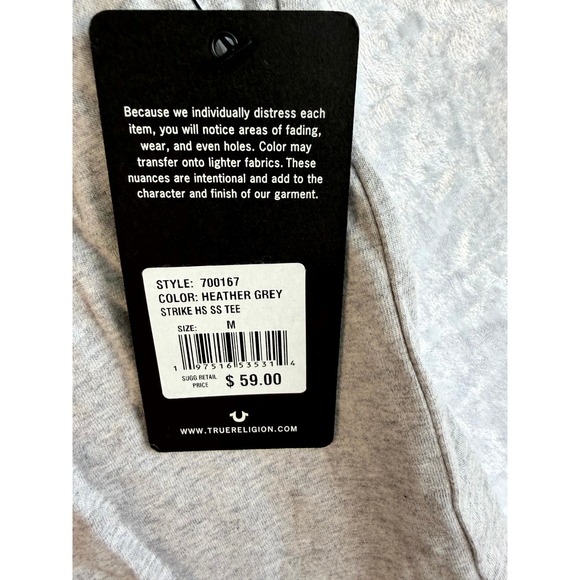 True Religion Brand Jeans Mens Medium Heather Grey Strike HS SS Tee Style 700167 - Picture 3 of 8